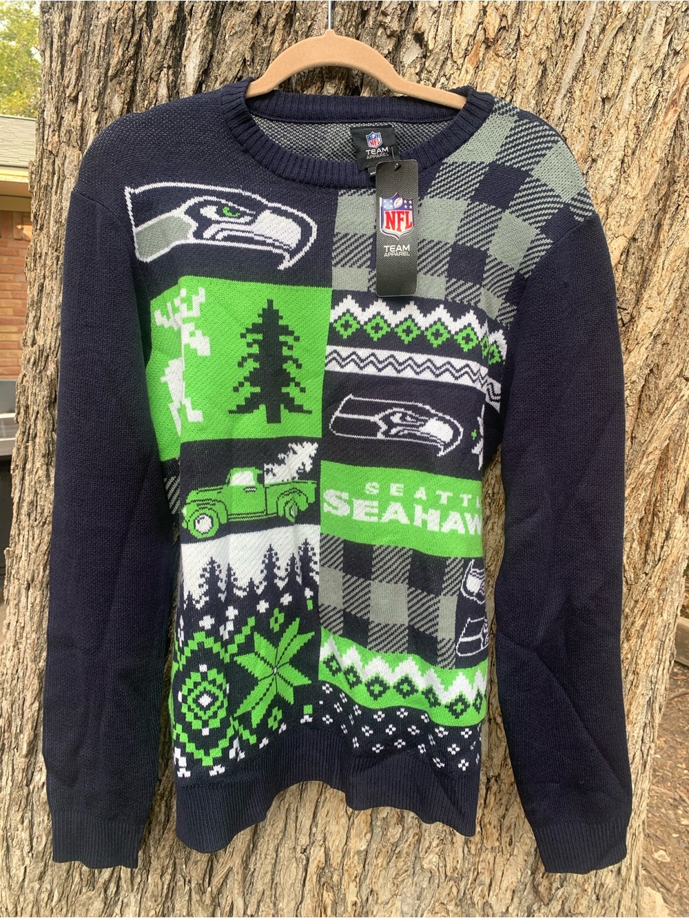 NFL Seattle Seahawks Navy and Green Crewneck Sweater